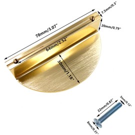 XMHF 4 Pack Semicircular Cabinet Pulls, Solid Brass Hardware Knobs, Drawer Dresser Handles, 2-1/2 Inch Hole Center, 3 Inch Overall Length, Kitchen Cupboard Hardware Golden