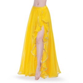 ROYAL SMEELA Women's Chiffon Skirt Belly Dance Costume for Women Dancing Dress High Split Beach Ruffle Bellydance Skirts, Yellow, One Size