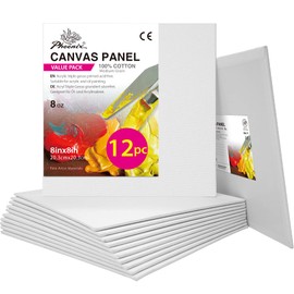 PHOENIX Painting Canvas Panels 8x8 Inch, 12 Value Pack - 8 Oz Triple Primed 100% Cotton Acid Free Square Canvas Boards for Painting, White Blank Flat Canvas Boards for Acrylic, Oil Paints