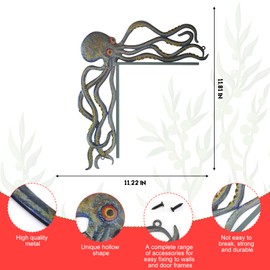 FairySandy Metal Door Frame Decoration 11.81 x 10.43 Inches Octopus Themed Home Decor for Indoor Outdoor Door Window Home Office(Ocean Blue)