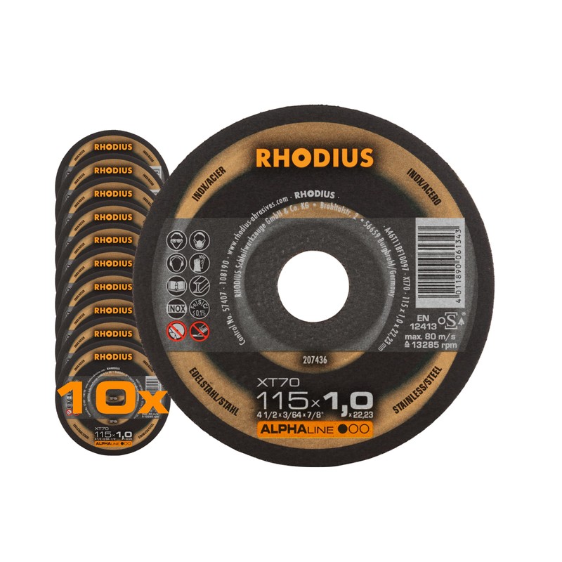 Rhodius Extra-Thin Stainless Steel Cutting Discs, XT70, Diameter 115 /