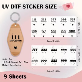 Pegatinas UV DTF para llavero de motel, 8 hojas con número de ángel, etiqueta de transferencia UV DTF para guía espiritual, envolturas UV DTF para llavero de hotel, calcomanías UV DTF impermeables