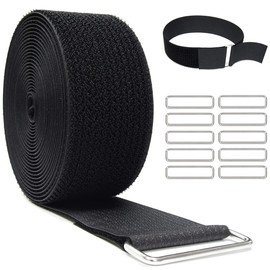 2"x16ft Reusable Cinch Strap with 10 Metal Buckles, Cut-to-Length Fastening Securing Straps, Adjustable Nylon Cable Straps and Cord Ties for Organizer or Storage, 2 inch Wide, Black