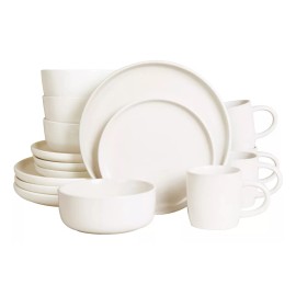 KASABLANCA Vajilla De Ceramica Blanca 16 Piezas Moderna 4 Personas Kb47