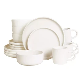 KASABLANCA Vajilla De Ceramica Blanca 16 Piezas Moderna 4 Personas Kb47
