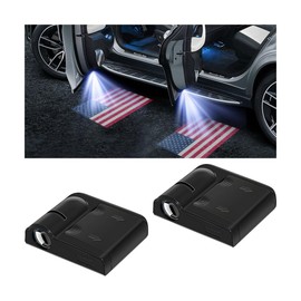 KHGUZ 2PCS American Flag Car Door Lights Logo Projector, LED Wireless Vehicle Door Welcome Courtesy Light, Patriotic Automotive Sensor Ghost Shadow Lamp, Universal for Most Cars (Red)
