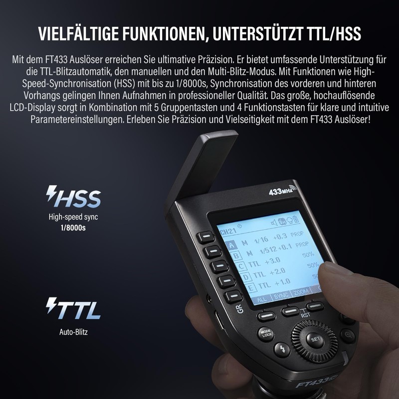 Godox FT433-N TTL Wireless Flash Trigger for Nikon Cameras, 433MHz