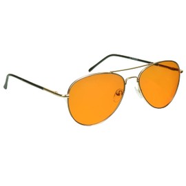 proSPORT Blue Light Blocker Aviator Glasses Gold Metal Frame Sleep Better Computer Screen Orange Amber Lens Anti Migraine Spring Hinge