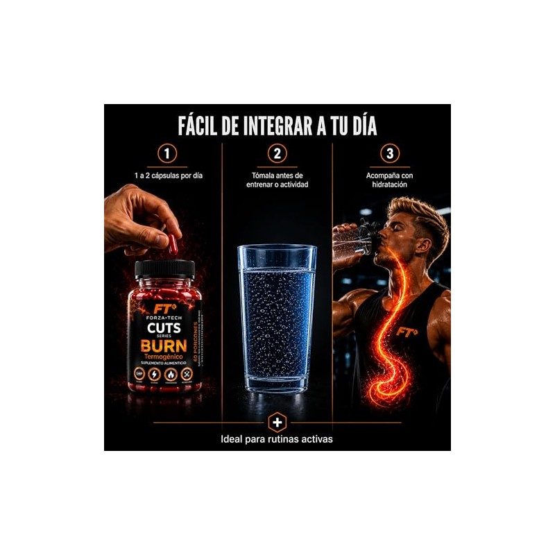 ForzaTech BURN Termognico Pre Entrenamiento Suplemento Alimenticio 60 cpsulas con