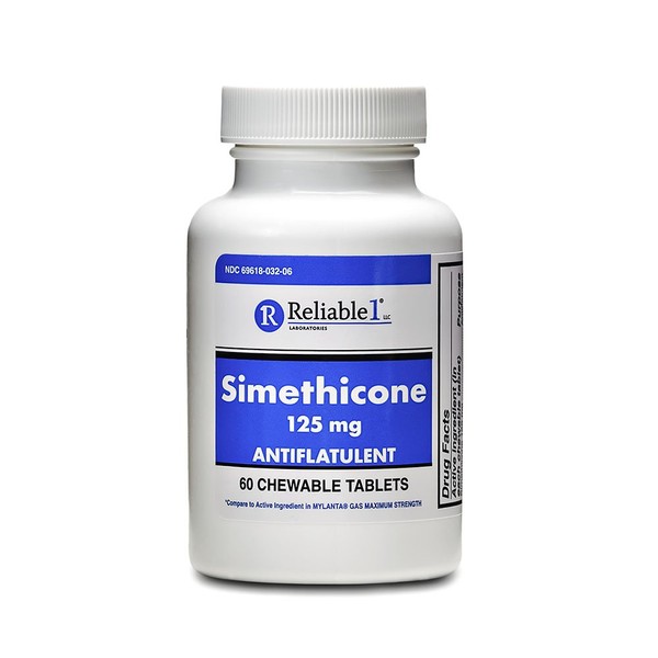 Reliable-1 Laboratories Simethicone 125mg Gas Relief Tablets Extra Strength Bloating