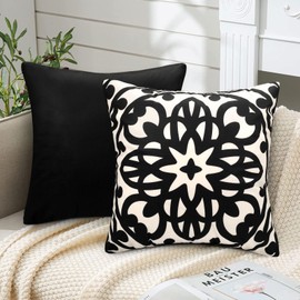 ETOLISHOP Set of 2 Cushion Covers, 50 x 50 cm, Black Velvet Cushion Covers, Soft Cosy Cushion Covers, Decorative Cushion Covers, Modern Mandala Pattern, Decorative Cushion Cover, Sofa Cushion for