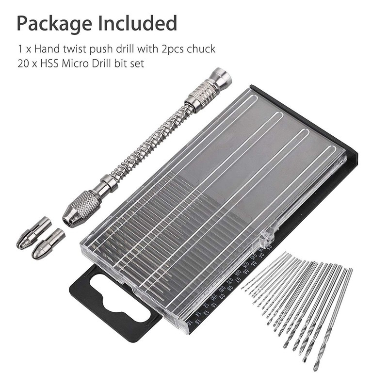 Mini Hand Drill Set with 20pcs Twist Bits 0.3-1.6mm, Linkstyle