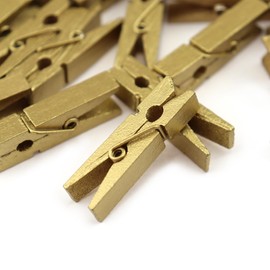 HEEHEE 50 PCS 1.38 Inch Gold Mini Clothespins Small Clothes Pin Natural Texture Wooden Clips for Food Package Clips Hanging Photo