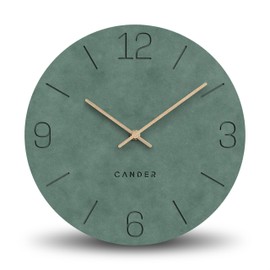 Cander Berlin MNU 2630 U Wall Clock Silent without Ticking Noises 30 cm Analogue Living Room Modern Vintage Green Wooden Hands