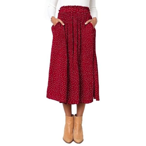 Exlura Womens High Waist Polka Dot Pleated Skirt Midi Swing
