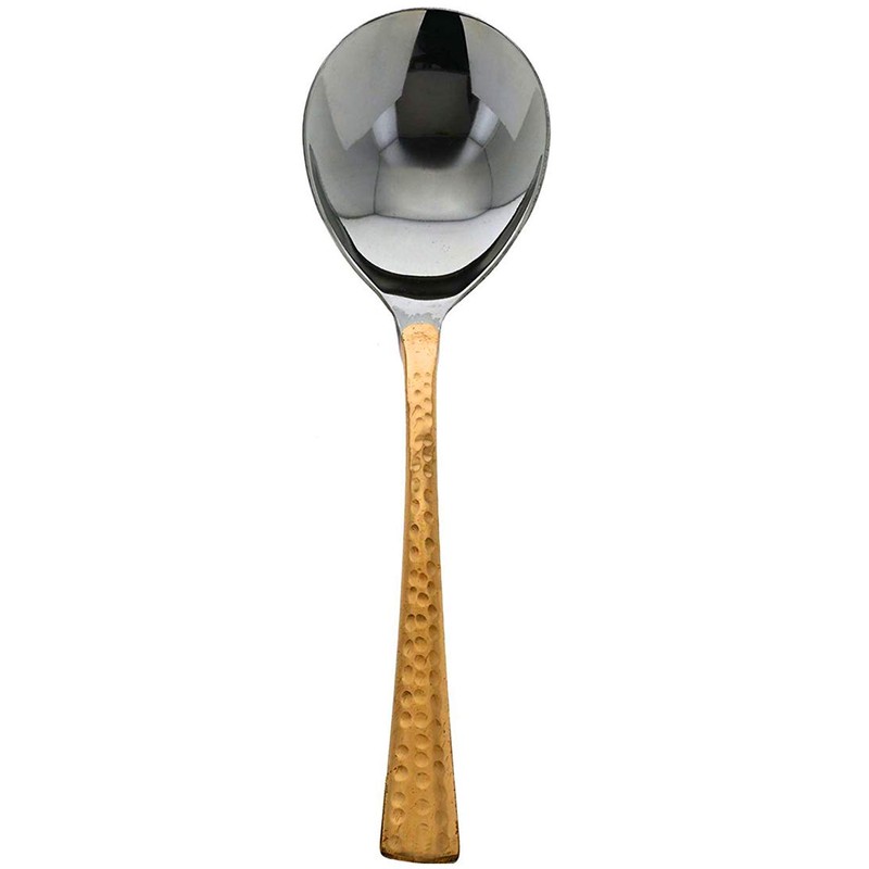 SKAVIJ Hammered Style Heat Insulated Copper Serving Bowl with Spoon