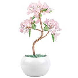 Nupuyai Rose Quartz Crystal Tree Feng Shui Gemstone Tree with Ceramic Base, Lucky Tree, Money Tree Gift, Wedding Decoration for Good Luck, 6.5-7.5 Inches