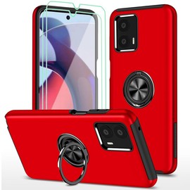 AKINIK for Moto G 5G 2023 Case, with 2pcs HD Screen Protector, Military Grade Double Shockproof Invisible Kickstand Case for Moto G 5G 2023 (Red)