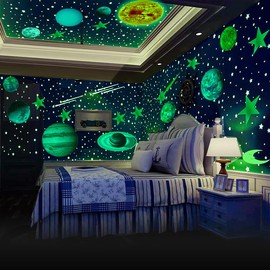 Glow in The Dark Stars, Moon and Planets - 3D Glow Sticker for Wall and Ceiling, Wall Decoration, Stars, Moon and Planets for Kids Room Decor, Kids Wall Decor, Bedroom Decor, Kids Gifts