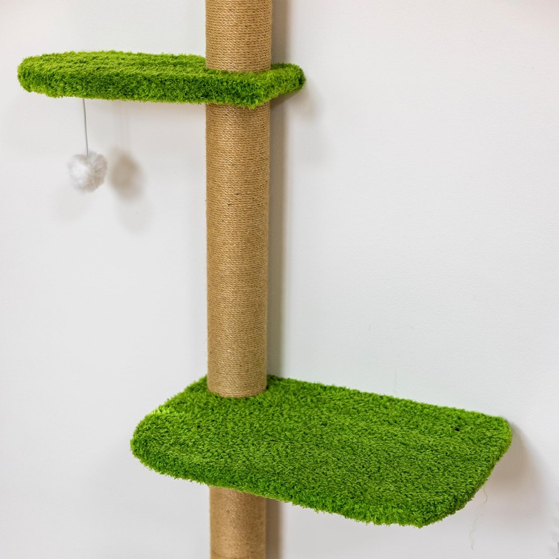 Wall Mounted Cat Tree with Green Plush, 4 Rotating Platforms