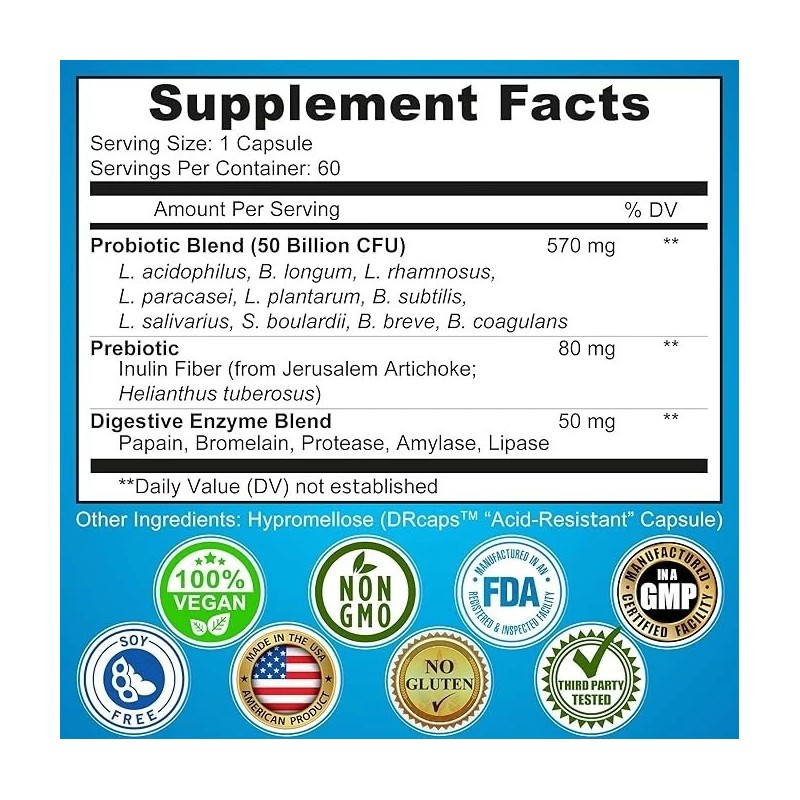 SUPPLEMENTS STUDIO Probiotics Digestive Enzymes and Prebiotic Unisex 3-in-1 Vegan