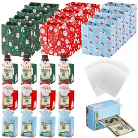 Cholemy 12 Set Christmas Money Dispense and Gift Bag Christmas Money Box for Cash Gift Pull Money Gift Boxes for Cash 200 Transparent Bags for Kids Christmas Birthday Party Gift Present Supplies