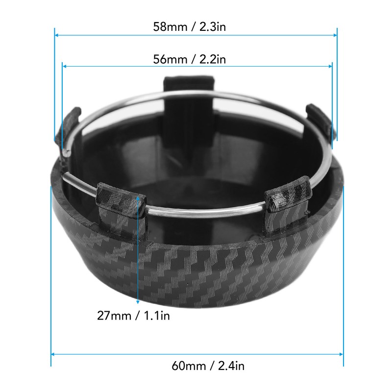 4 Pcs 60mm Wheel Center Caps Carbon Fiber Style Tyre