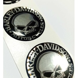 Kit of 3 Resin Skull HD Stickers Compatible with Harley Models, Helmets, Smartphones, Tablets, Black/Silver or Black Chrome. Each single sticker measures 35 mm (Black Chrome)