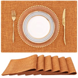 homing Orange Cloth Placemats Set of 6 – Cotton Linen Blend Washable Farmhouse Dining Table Mats for Fall & Thanksgiving, Easy to Clean, 13 x 19 Inch