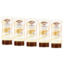 Hawaiian Tropic Oil-Free Sunscreen, Weightless Hydration, 12-Hour Moisturization, Island Botanicals, SPF 30, 80-Minute Water Resistant, Cruelty-Free, Derm Tested, 6 fl oz (Pack of 5)