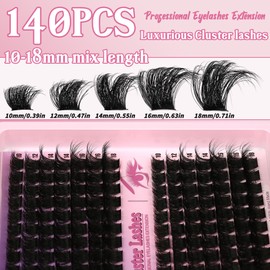 D Curl Lash Clusters Extensions 140 Pcs Individual Eye lash Clusters 200D Cluster Eyelash Clusters Lashes Makeup at Home - DIY Lash Extension Kit for Self Application (9-18MM) Mix