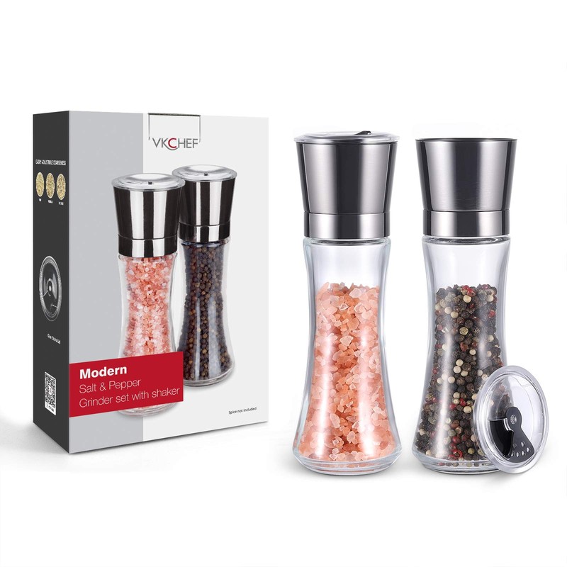VEVOK CHEF Salt and Pepper Grinder Set Stainless Steel Black