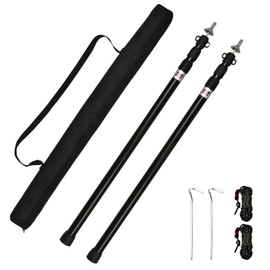 Tiandirenhe 2pcs Tarp Poles Heavy Duty Adjustable, 95-234cm Camping Tent Poles, Thicken Aluminum Alloy Tent Pole Support Rods Beach Shelter Tarp Awning Poles Set for Hiking Camping, Black