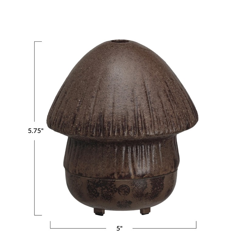 Creative Co-Op Stoneware Mushroom Oil Diffuser with Timer, Brown