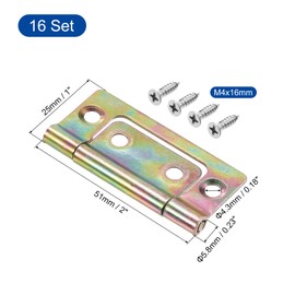 sourcing map 16Pcs 2x1 Inch Door Hinges Non-Mortise No Noise Bifold Door Hinges Plating for Cabinet Furniture Window Wardrobe with Screws, Color Zinc