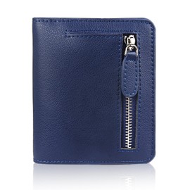 FUNTOR Small Wallets for Women, Ladies Small Compact Bifold Pocket RFID Blocking Genuine Leather Wallet for Women (E:Nappa Leather-Dark Blue)