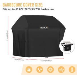 HEIMUNI Barbecue Covers, Large BBQ Cover for Weber Genesis 300 Series, Heavy Duty 420D Oxford Fabric Gas Barbecue Cover Waterproof Outdoor BBQ Cover for Weber 2-3 Burner Gas Grill (152x66x111cm)