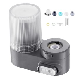 Happybuy Vertical Faucet Water Filter – Purifier with Carbon Filter, Fits Most Sink Taps, Removes Chlorine & Lead, Gray