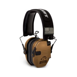 Walker's Razor Slim Patriot Electronic Ear Muff (Battle Brown) Bundle with Shooting Glasses and Hard Case (3 Items)