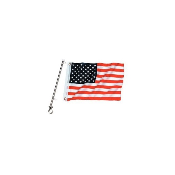SeaLux Marine Rail Mount Flag Pole and 13" x 21" Embroidered Stars American Flag Mounting Kit for Boat and outdoor use