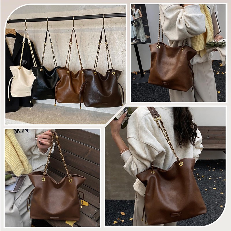 CORIOS Drawstring Bucket Bag for Women PU Leather Handbag Waterproof