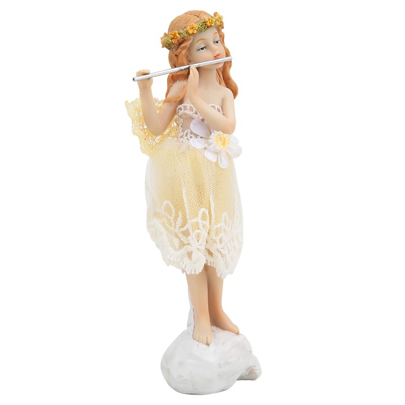 Flower Fairy Playing Flute Figurine Elegant Angel Statue Resin Desk