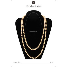 BABEYOND Fashionable Imitation Pearl Chain Flapper Art Deco 1920s Gatsby Costume Accessories Long Pearl Necklace, Glass