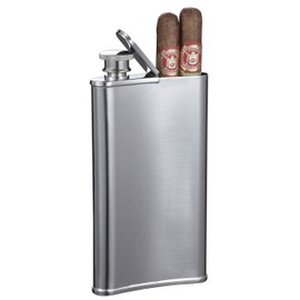 Visol Edian Stainless Steel 4-Ounce Hip Flask with Built-In Cigar Holder