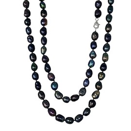 Treasure Bay Pearl Long Necklace for Women | Womens 7-8mm Baroque Freshwater Pearl Necklace Long Style 88cm/33.5In (Black)