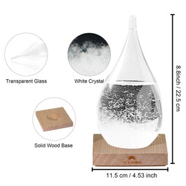 Storm Glass Weather Predictor - Weather Forecaster Station with Wooden Base for Home and Office Decor, Snow Globe Barometer, Creative Christmas Gift for Men and Women