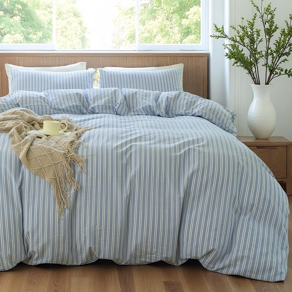 XINMIANFANG Striped Duvet Cover Set Full Size 100% Washed Cotton