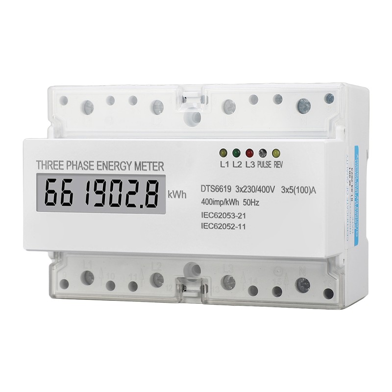 3 Phase Energy Meter DIN Rail Mount Electricity Usage Monitor