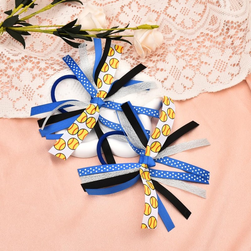 2Pcs Softball Hair Ties Blue Cheer Hair Accessories for Girls