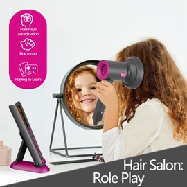 Girls Hair Salon Toys for Girls Beauty Salon Deluxe Styling Set -Kids Hair Dryer Toy, Straightener Hairdryer with Real Function, Interactive Lights & Sounds Fashion Play Set for Children Age 3+